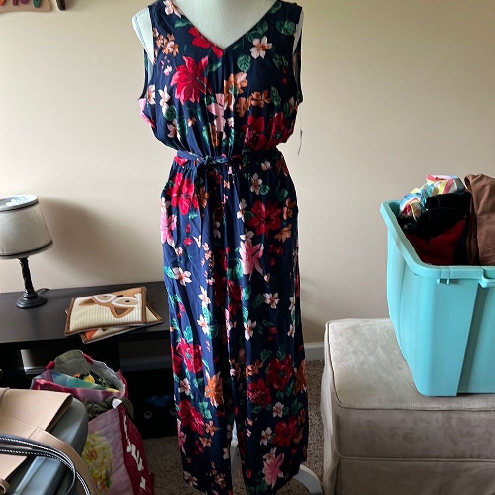 Nwt blue floral straight leg jumpsuit